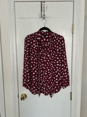 J.Crew Women's Burgundy Printed Tie-Neck Blouse